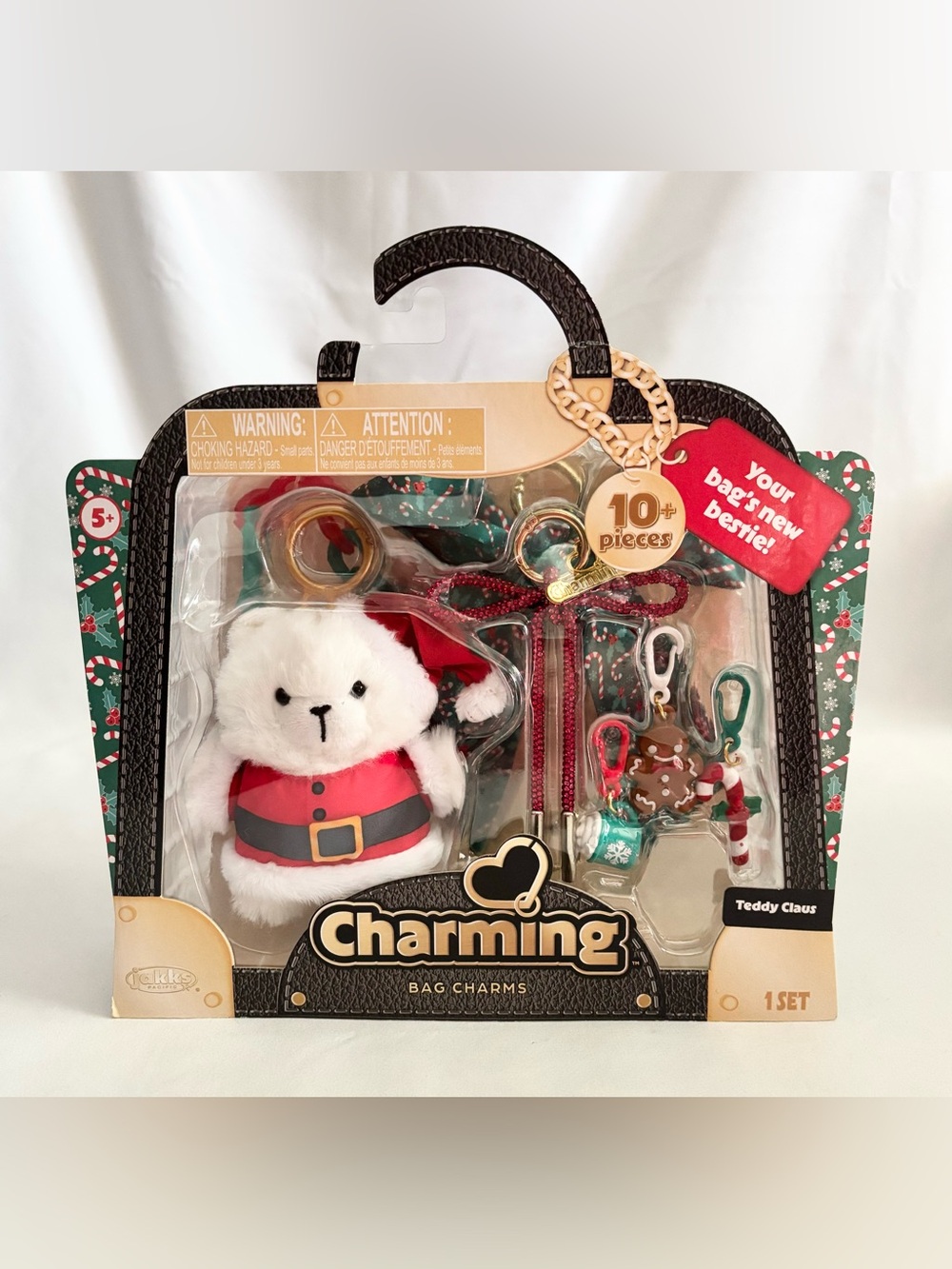 Charming Teddy Claus Plush Bag Charm DIY 10+ Piece Set, NIP